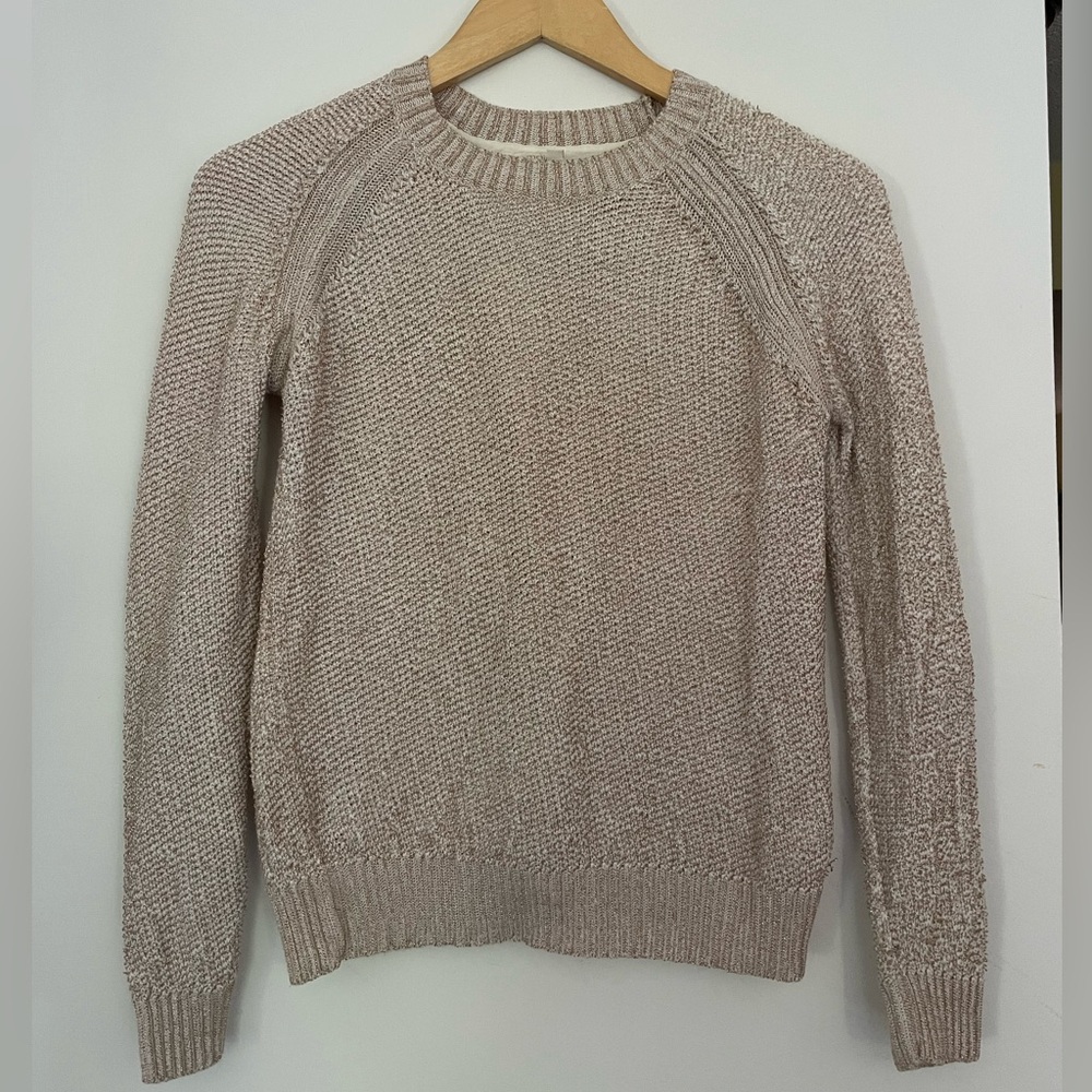 Maje Textured Cream Sweater Metallic Crewneck